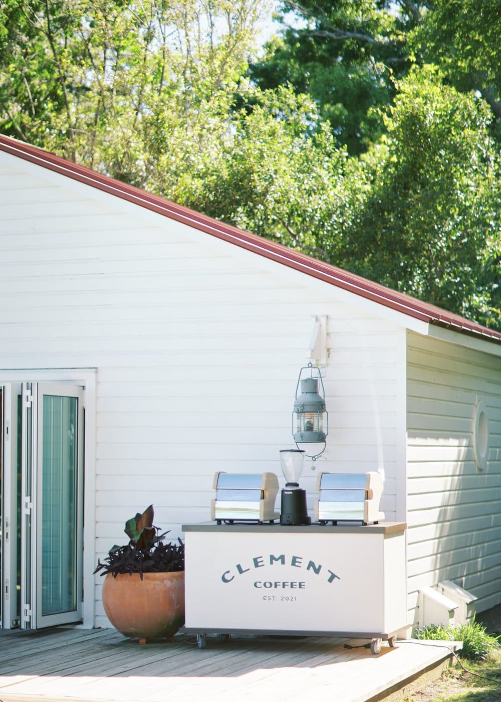 Clement Coffee cart set up outdoors for a private event