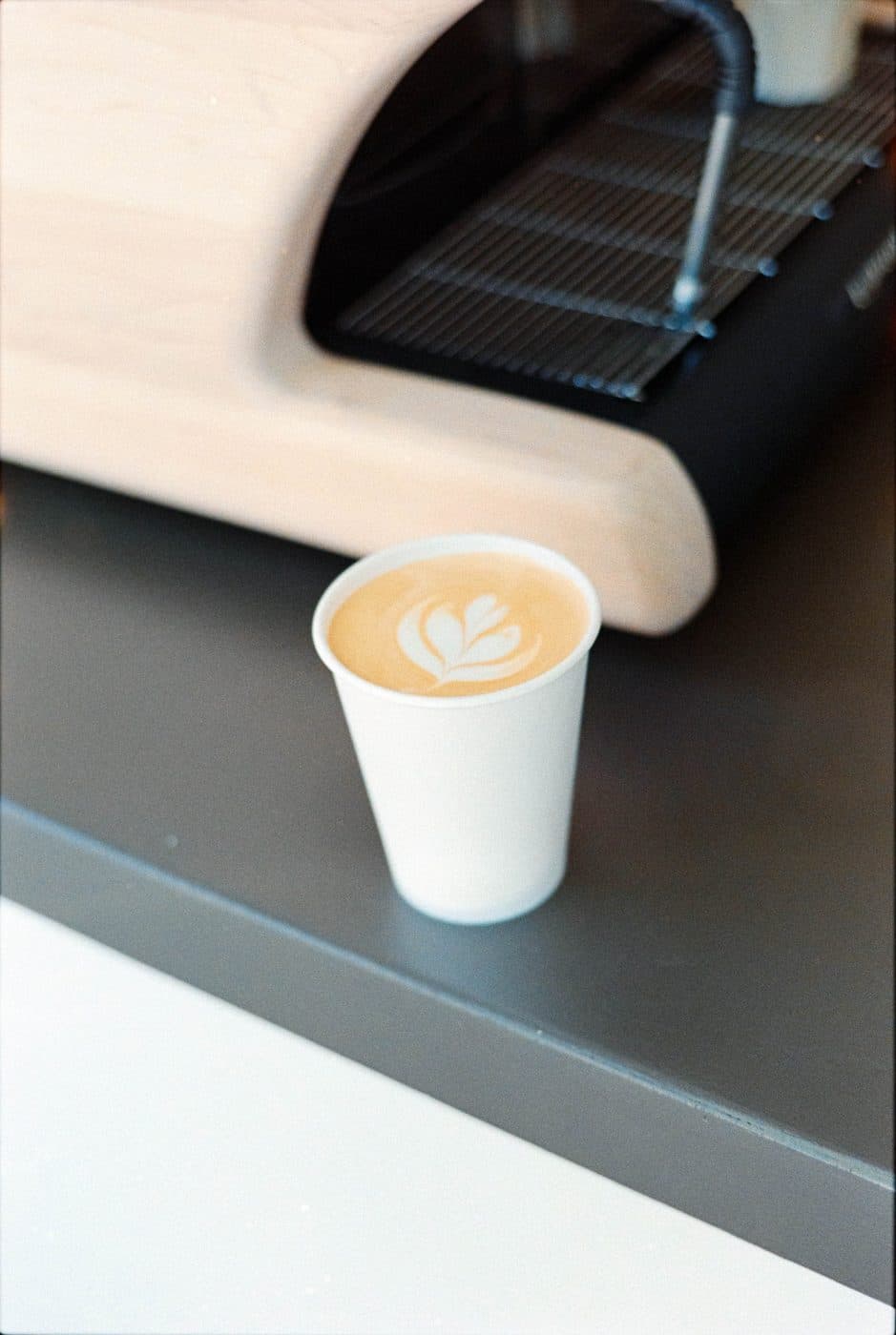 Finished latte on the Clement Coffee mobile espresso cart